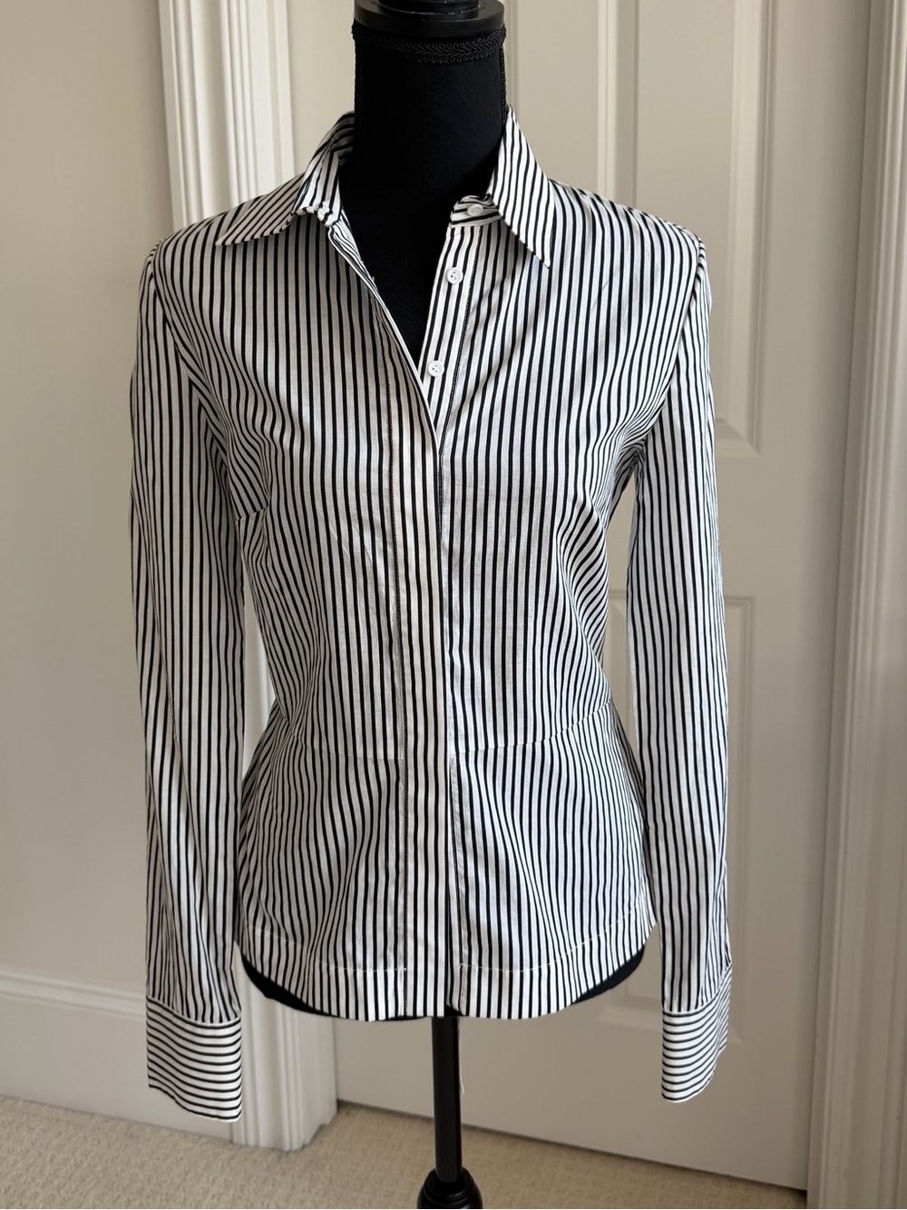 Bailey/44 Striped Shirt with Lace-Up Back in Black and White, Small